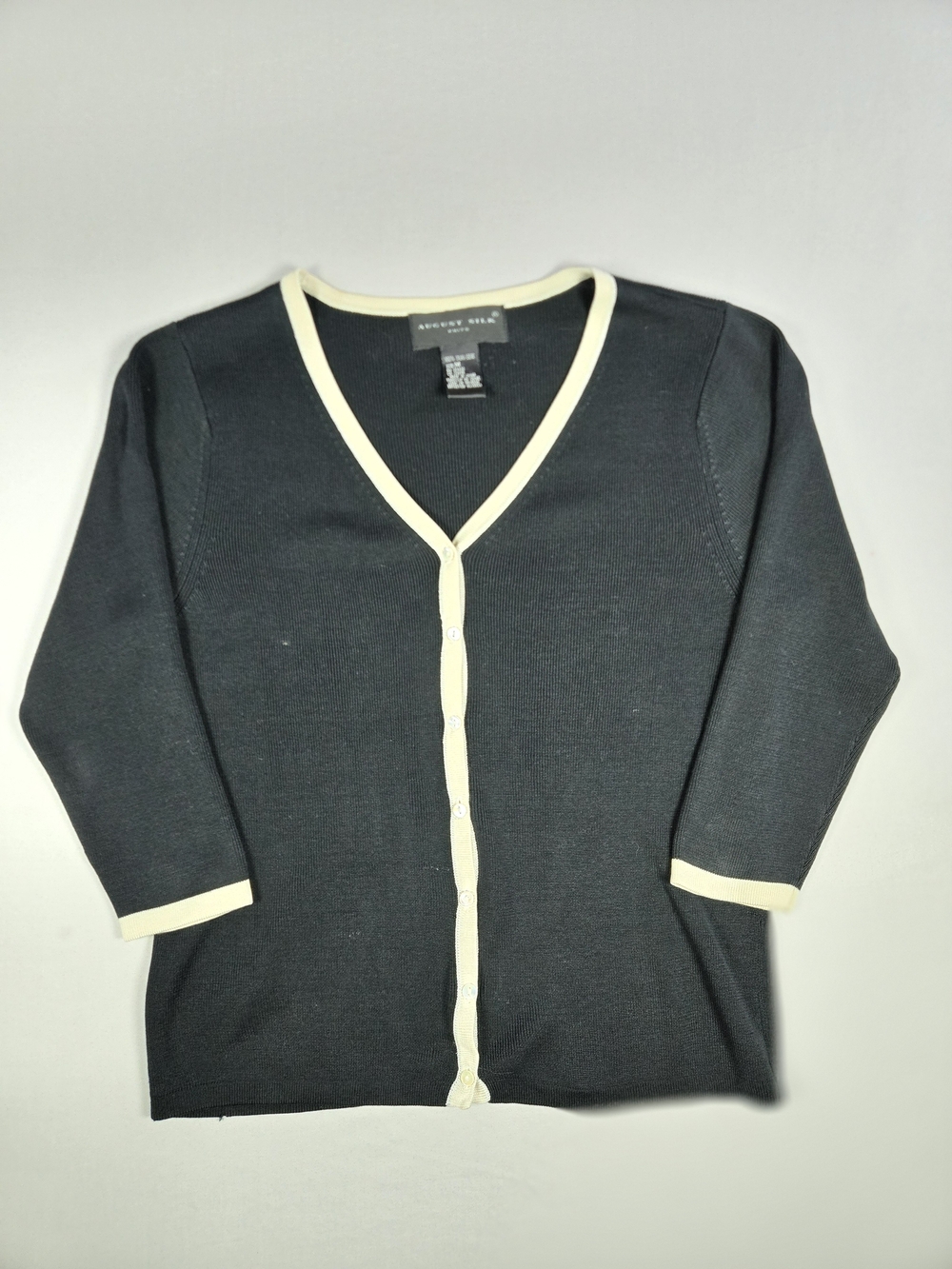 Vintage 90s Y2K Style August Silk Knits Black VNeck Silk Knit Cardigan Sweater M